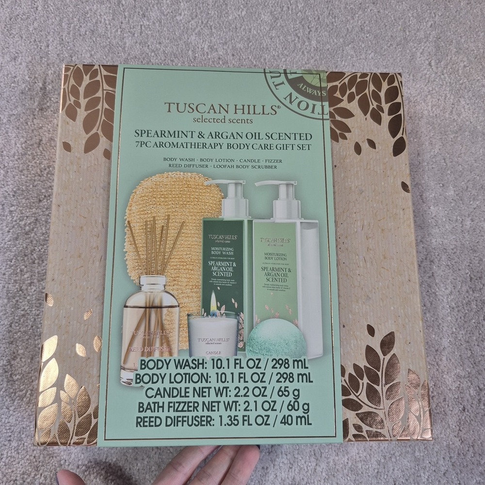 Tuscan Hills Spearmint & Argan Oil 7PC Aromatherapy Body Care Gift Set NEW